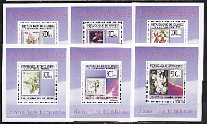 Гвинея, 2009, Орхидеи на марках, 6 люксблоков Гвинея, 2009, Орхидеи на марках, 6 люксблоков